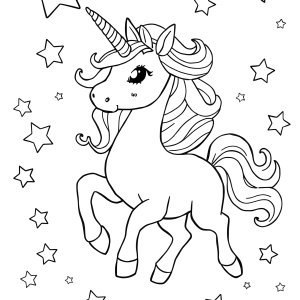 Unicorn With Stars Coloring Page coloring page for kids