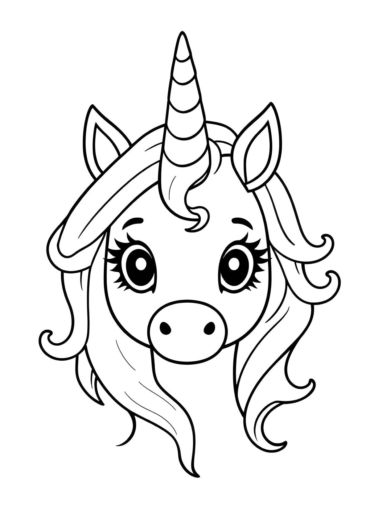 Cute Unicorn Head Coloring Page coloring page for kids