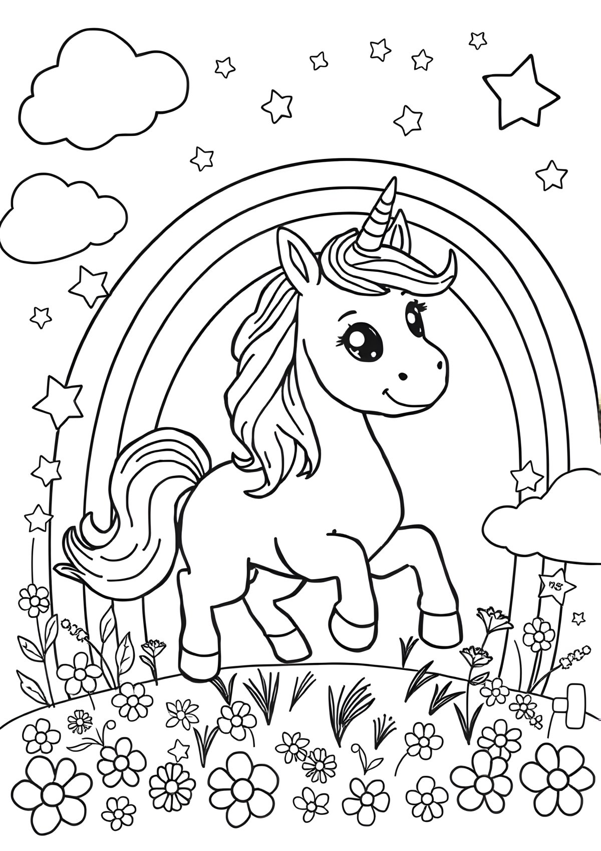 Marvel Kids Unicorn And Rainbow Coloring Page coloring page for kids
