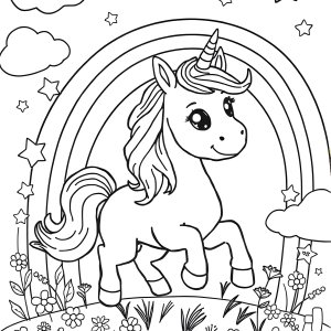 Marvel Kids Unicorn And Rainbow Coloring Page coloring page for kids