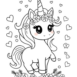 Rainbow Cute Kawaii Unicorn Coloring Page coloring page for kids