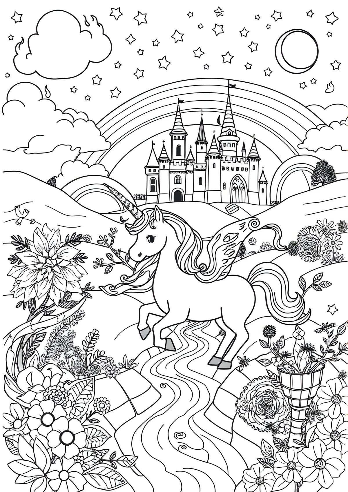 Unicorn World Coloring Page coloring page for kids