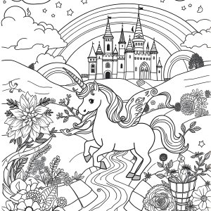 Unicorn World Coloring Page coloring page for kids