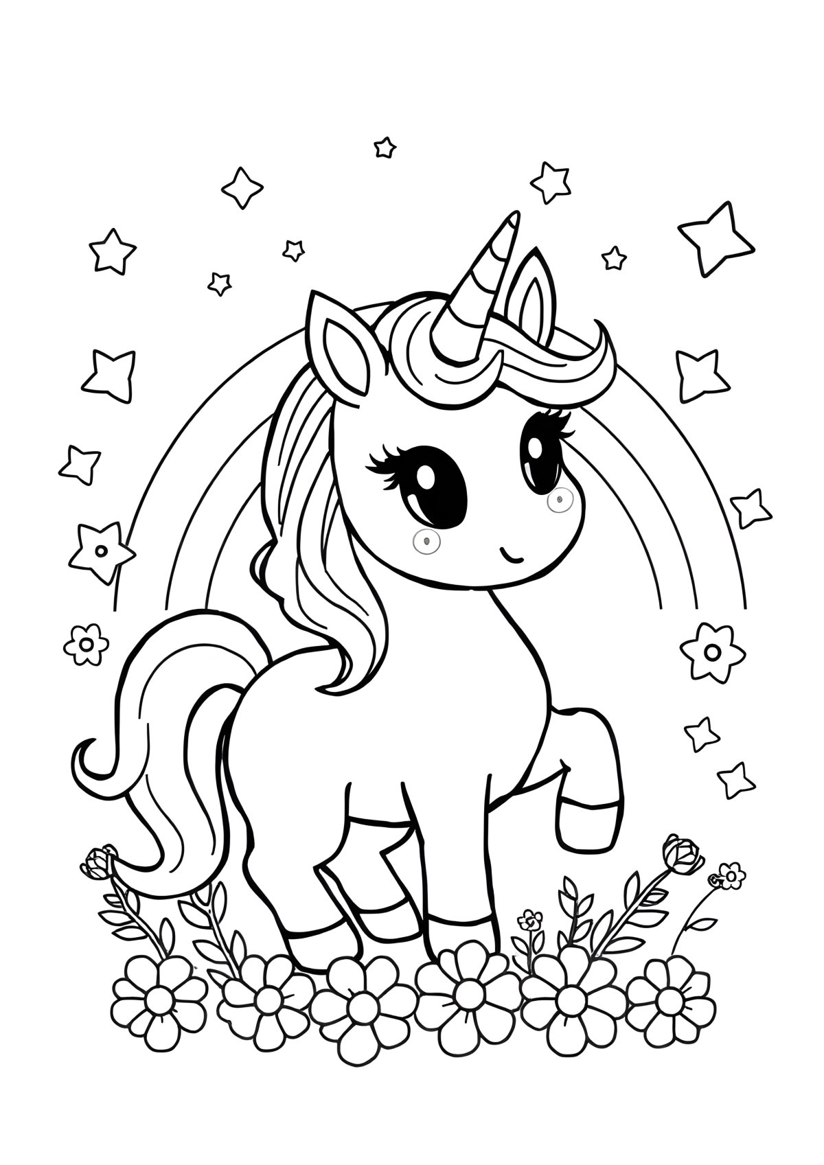 Rainbow Unicorn Adorable Cute Unicorn Coloring Page coloring page for kids