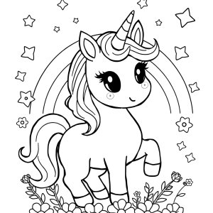 Rainbow Unicorn Adorable Cute Unicorn Coloring Page coloring page for kids
