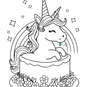 Printable Rainbow Unicorn Cake Coloring Page coloring page for kids