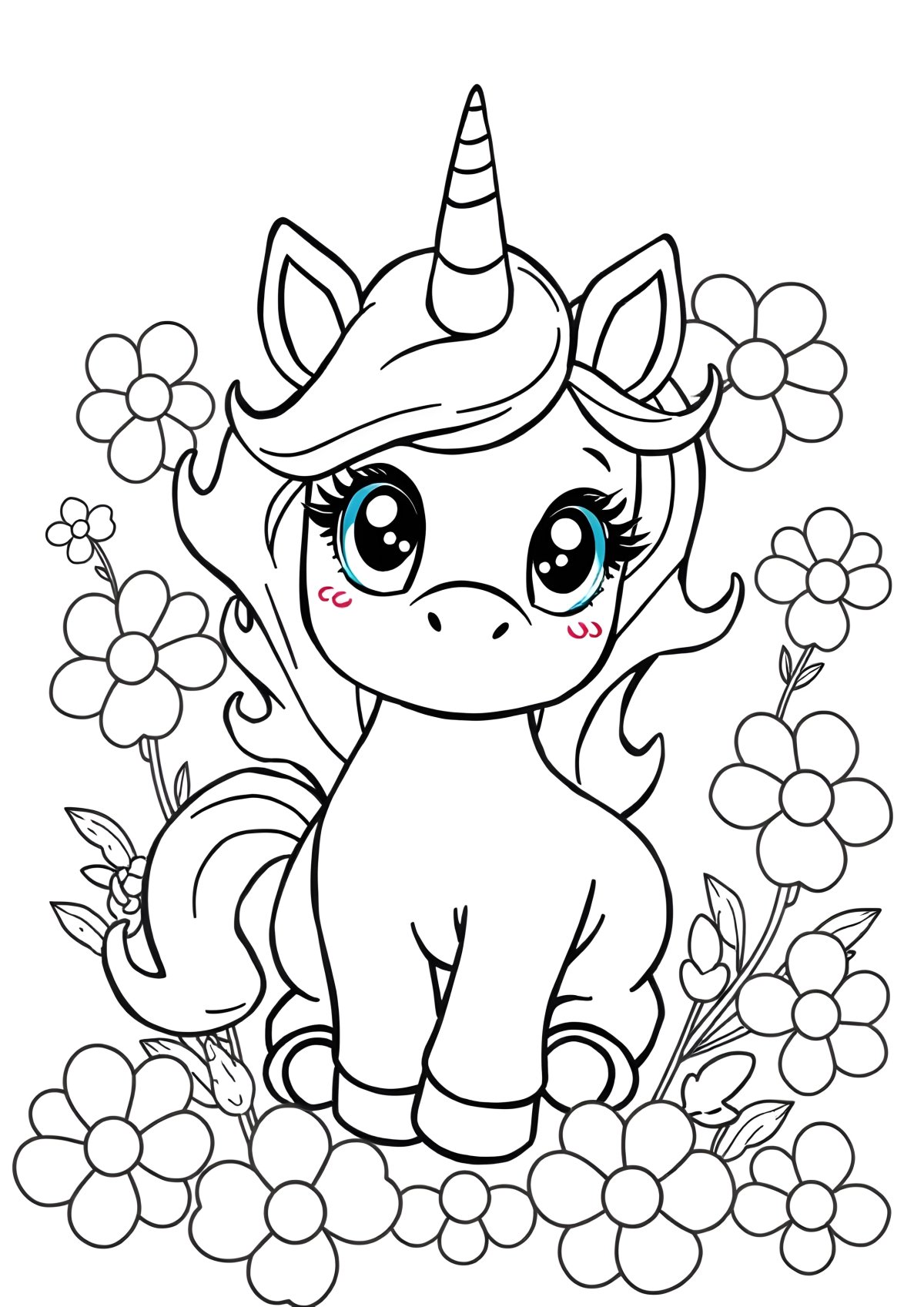 Super Cute Baby Unicorn Coloring Page coloring page for kids