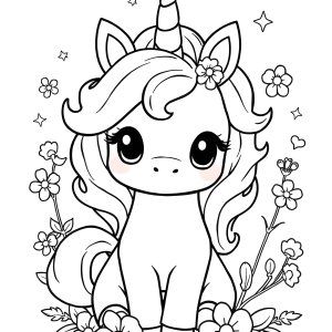 Fluffy Unicorn Cute Kawaii Unicorn Coloring Page coloring page for kids