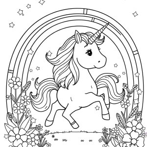 Printable Unicorn And Rainbow Coloring Page coloring page for kids