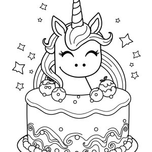 Printable Unicorn Cake Coloring Rainbow Cute Unicorn Coloring Page coloring page for kids