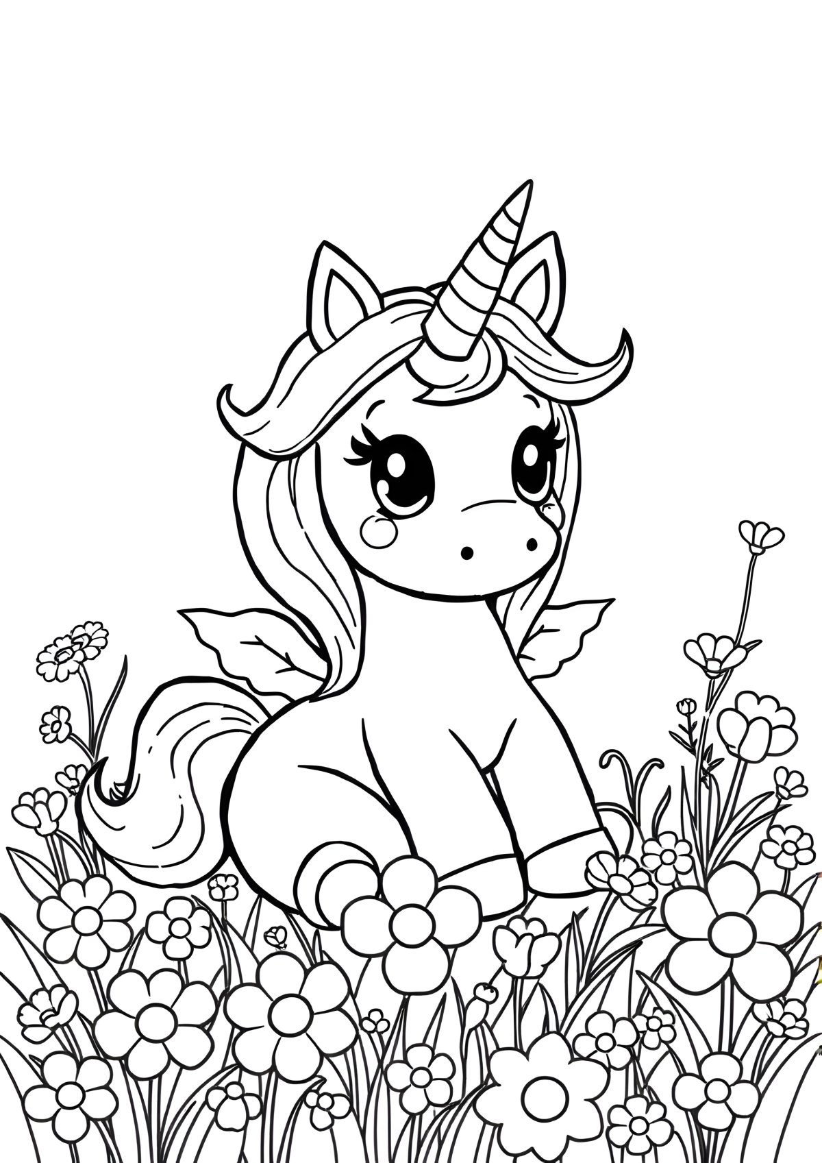 Super Cute Cute Kawaii Unicorn Coloring Page coloring page for kids
