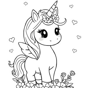Adorable Kawaii Unicorn Coloring Page coloring page for kids