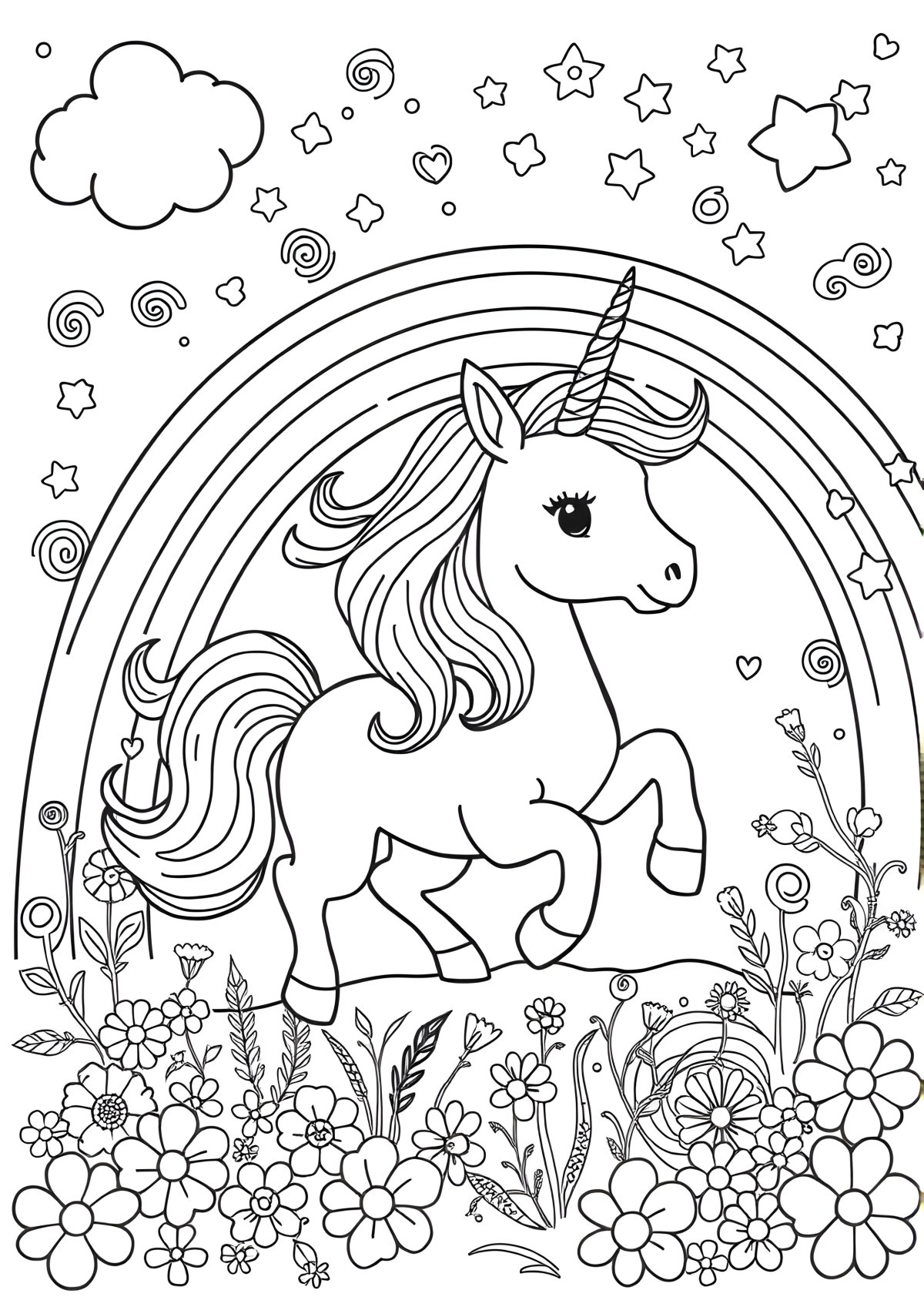 Rainbow And Unicorn Colouring Page coloring page for kids