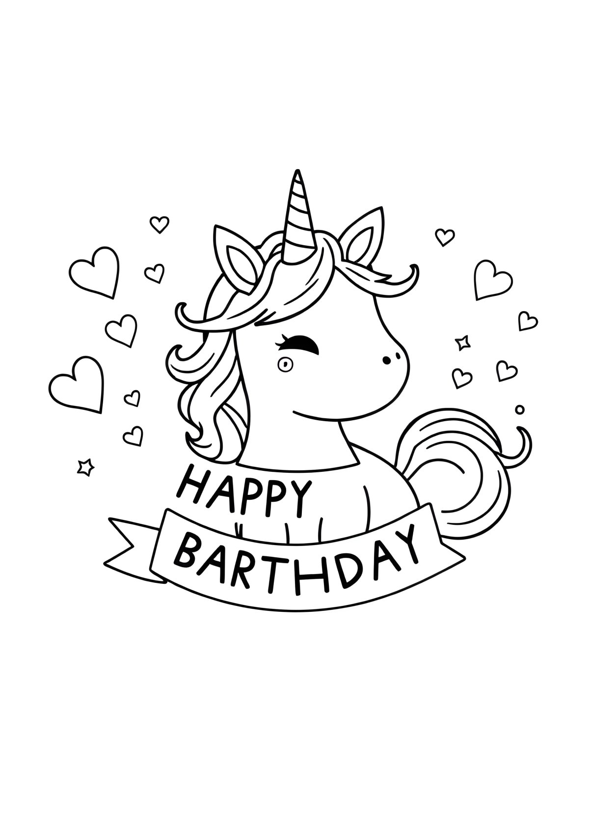 Foldable Printable Happy Birthday Unicorn Coloring Page coloring page for kids
