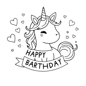 Foldable Printable Happy Birthday Unicorn Coloring Page coloring page for kids