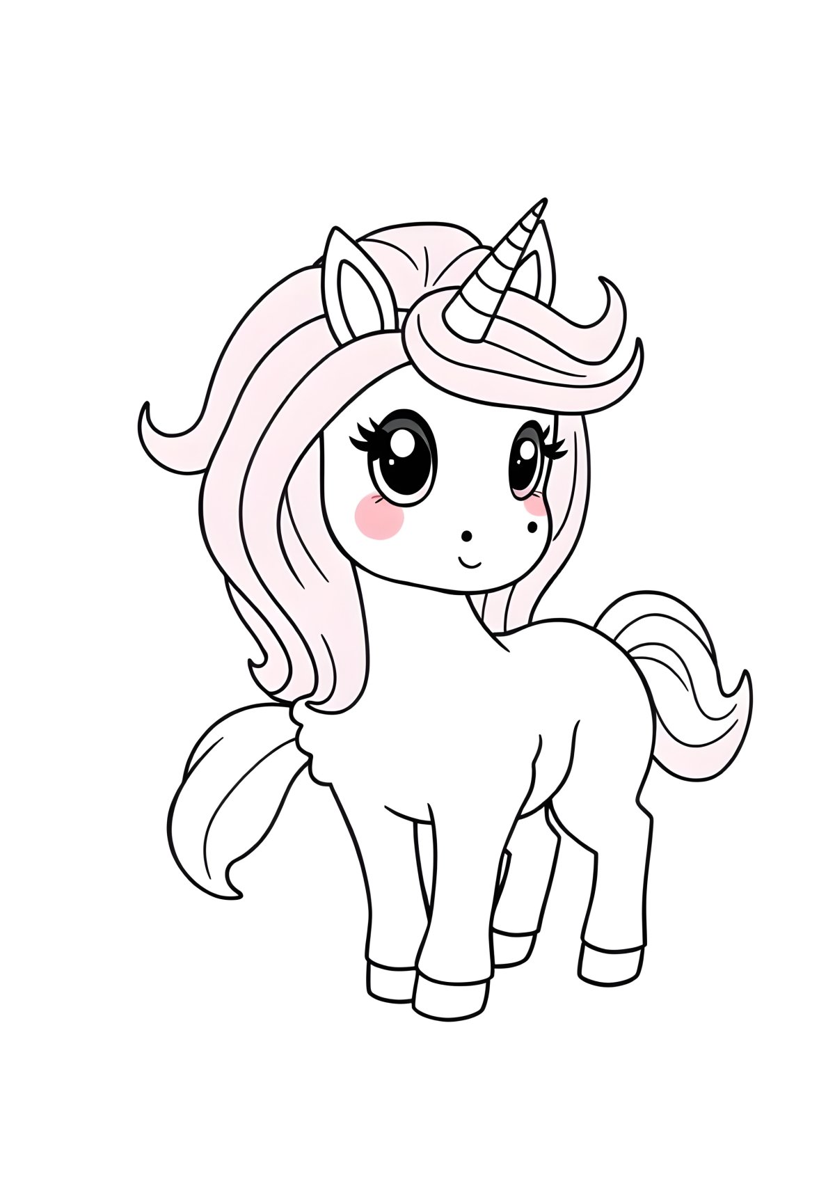 Pink Fluffy Unicorn Unicorn Coloring Page coloring page for kids