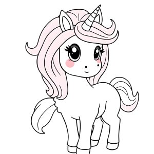 Pink Fluffy Unicorn Unicorn Coloring Page coloring page for kids
