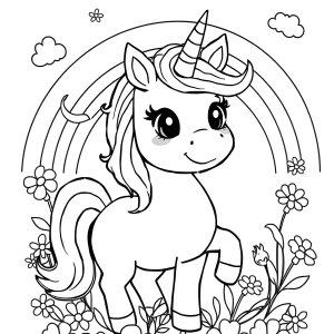 Rainbow Easy Cute Unicorn Coloring Page coloring page for kids