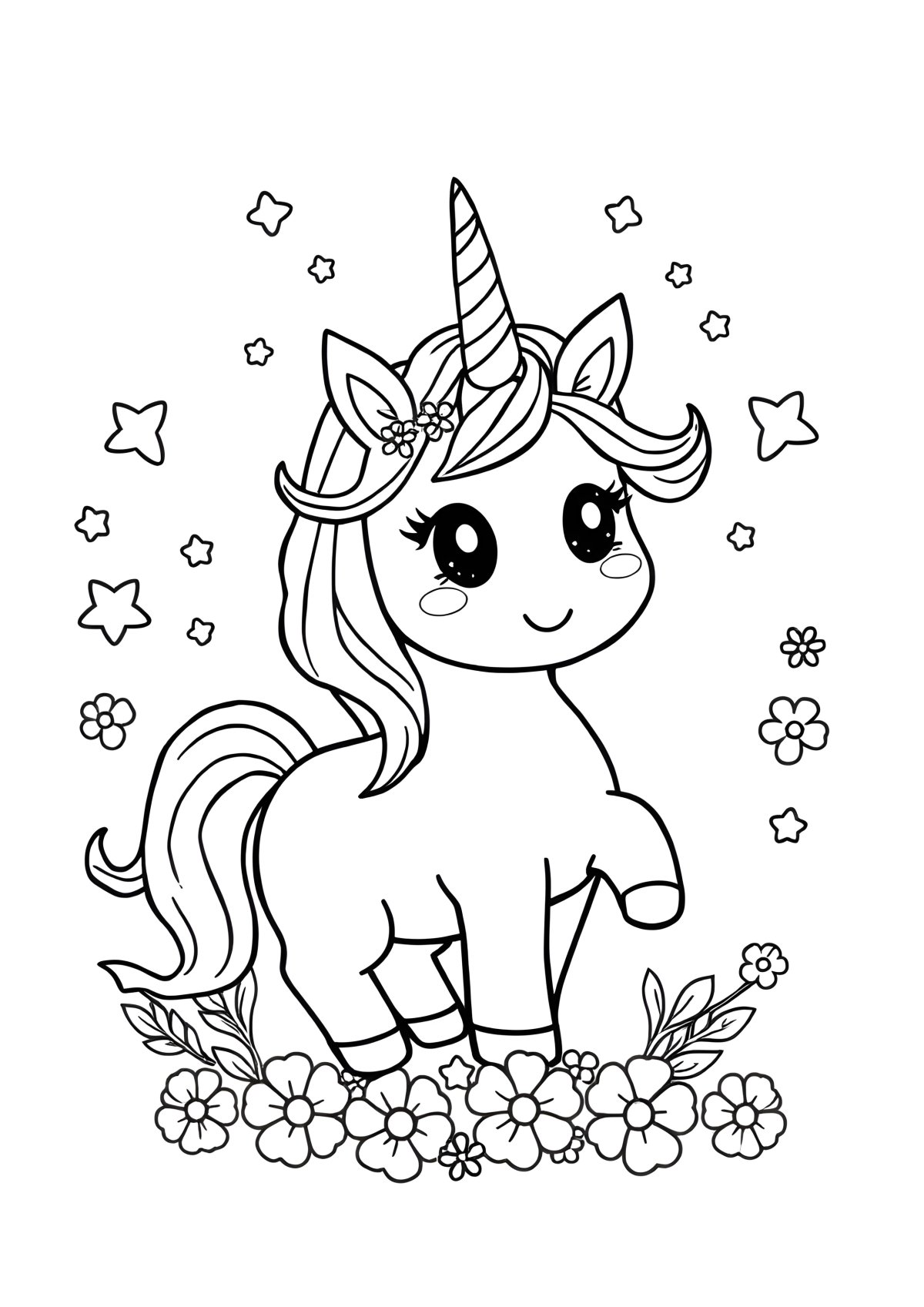 Rainbow Kawaii Unicorn Coloring Page coloring page for kids