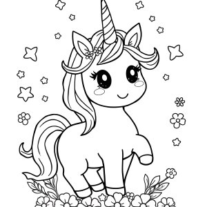 Rainbow Kawaii Unicorn Coloring Page coloring page for kids