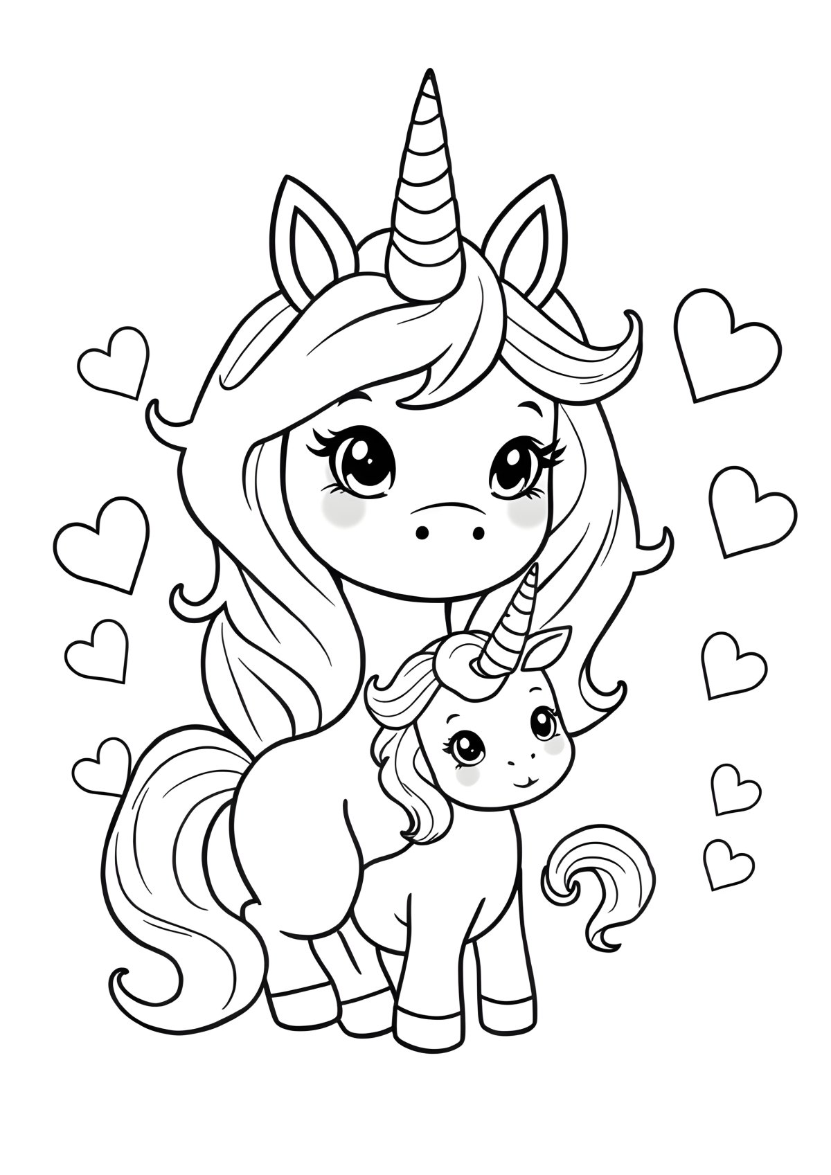 Super Cute Mom And Baby Unicorn Coloring Page coloring page for kids