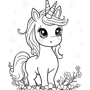 Cartoon Adorable Cute Unicorn Coloring Page coloring page for kids