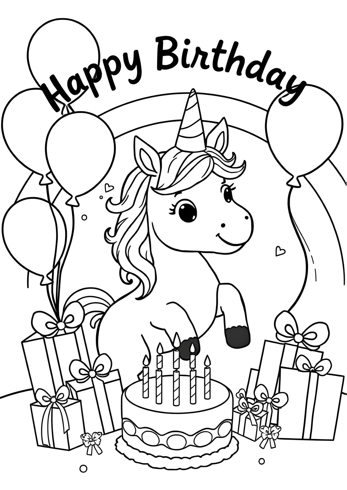 Happy Birthday Unicorn Birthday Coloring Page coloring page for kids