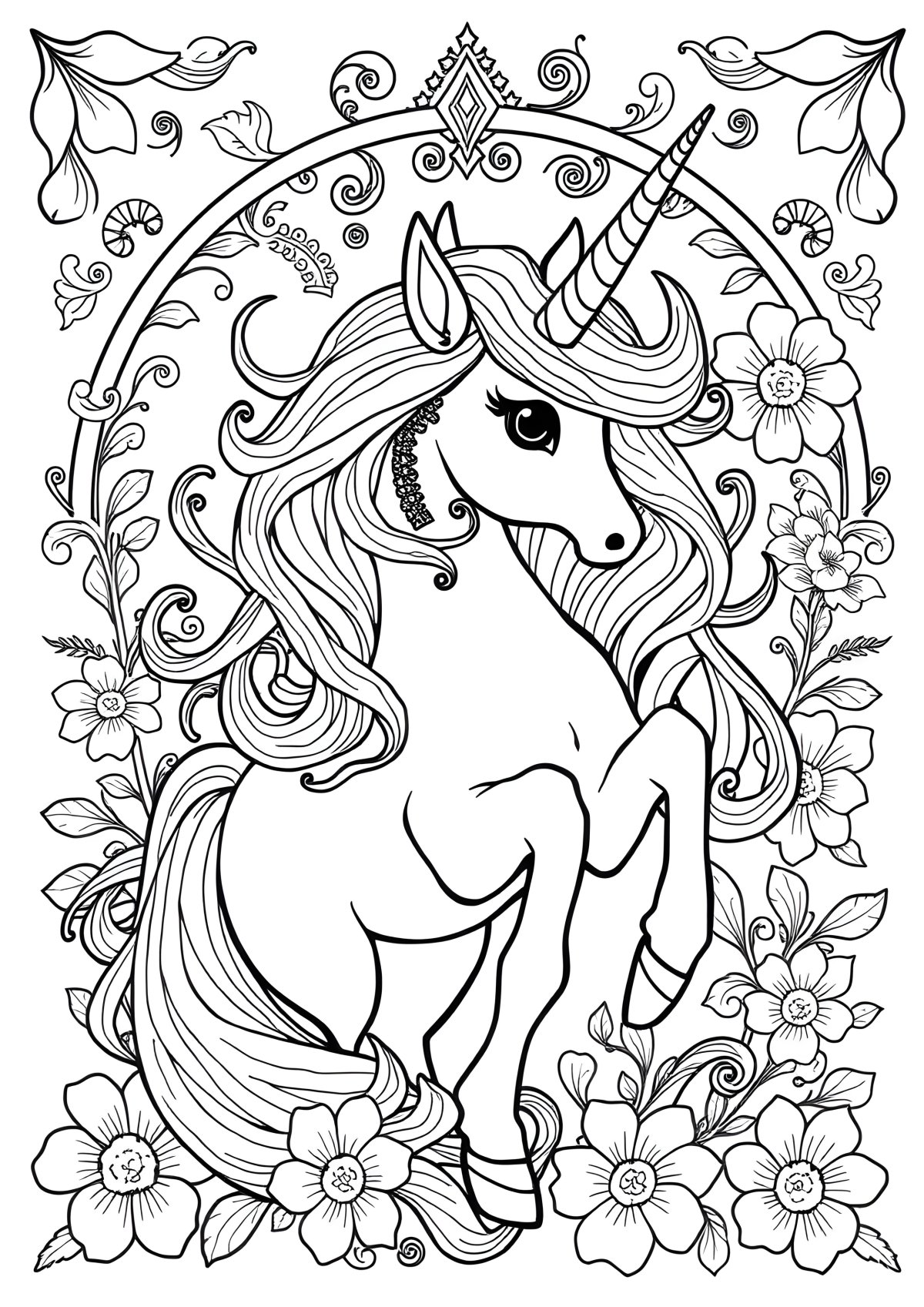 Art Nouveau Unicorn Coloring Page coloring page for kids