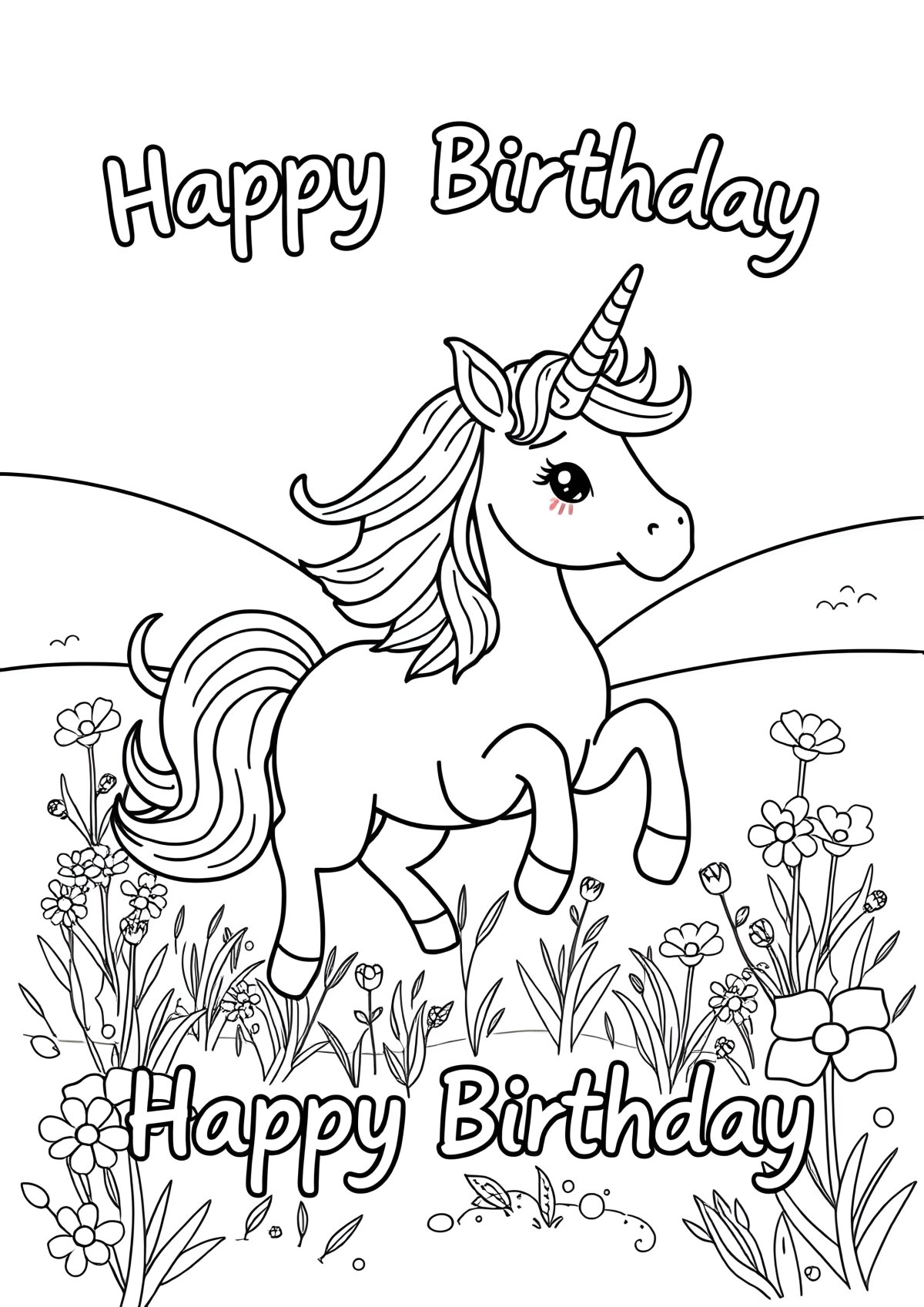 Printable Happy Birthday Unicorn Coloring Page coloring page for kids
