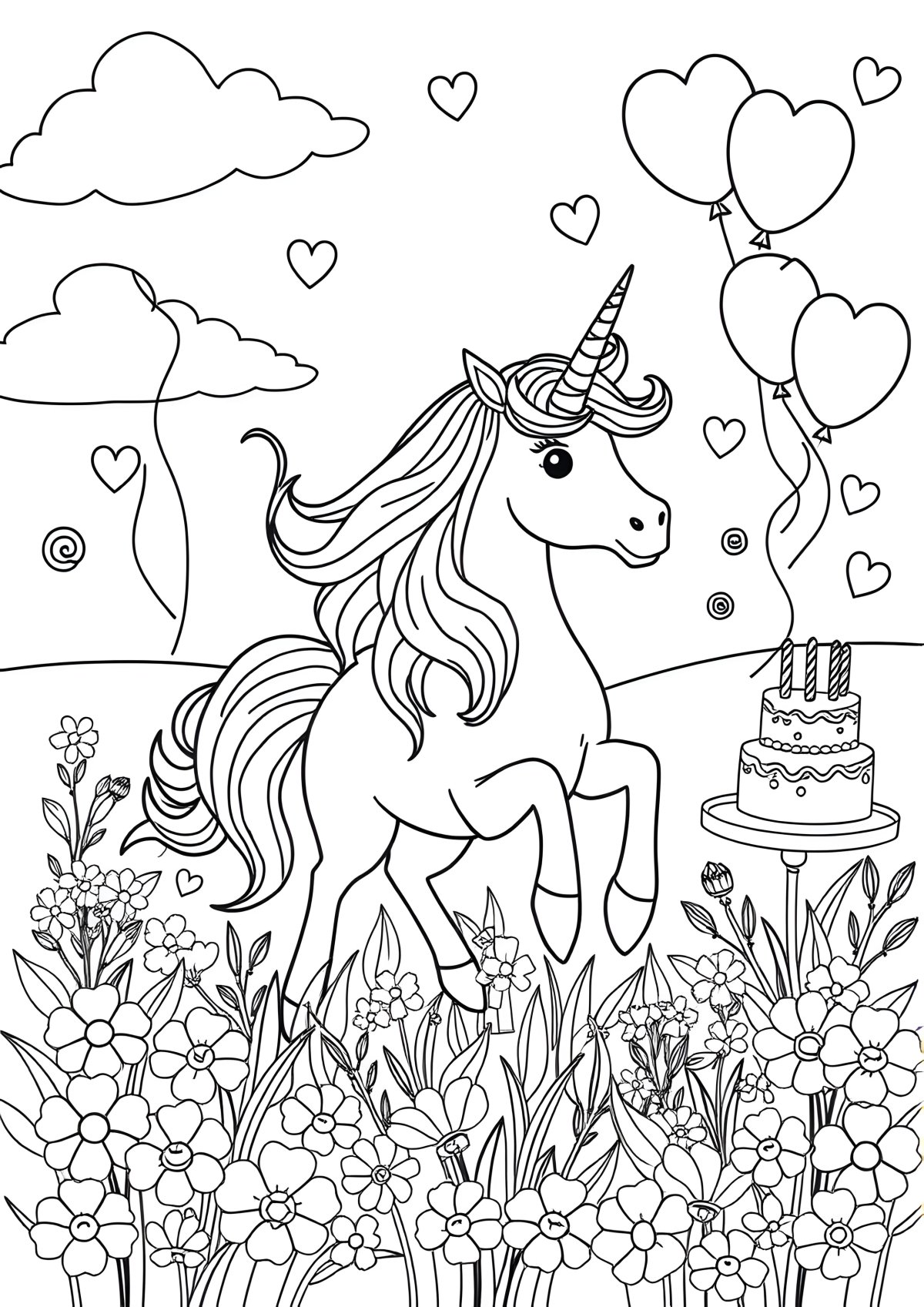 Printable Unicorn Birthday Coloring Page coloring page for kids
