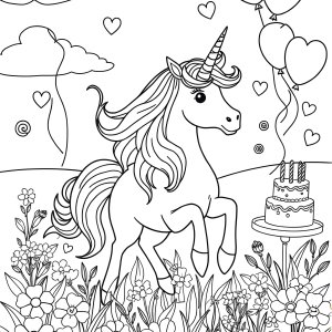 Printable Unicorn Birthday Coloring Page coloring page for kids