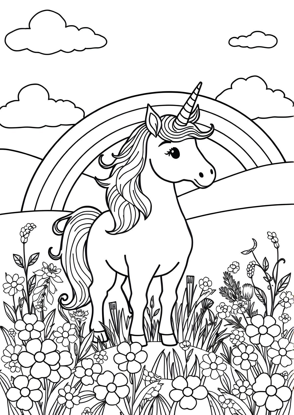 Rainbow Unicorn Colouring Page coloring page for kids