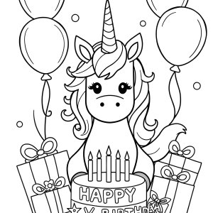 Unicorn Birthday Coloring Page Free coloring page for kids