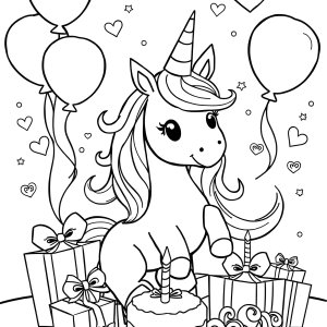 Unicorn Birthday Colouring Page coloring page for kids