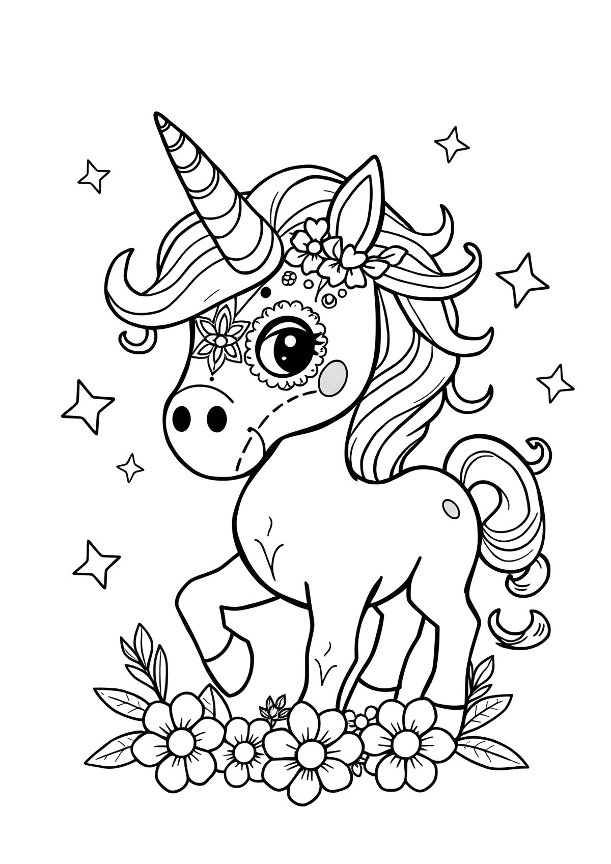 Sugar Skull Unicorn Coloring Page coloring page for kids