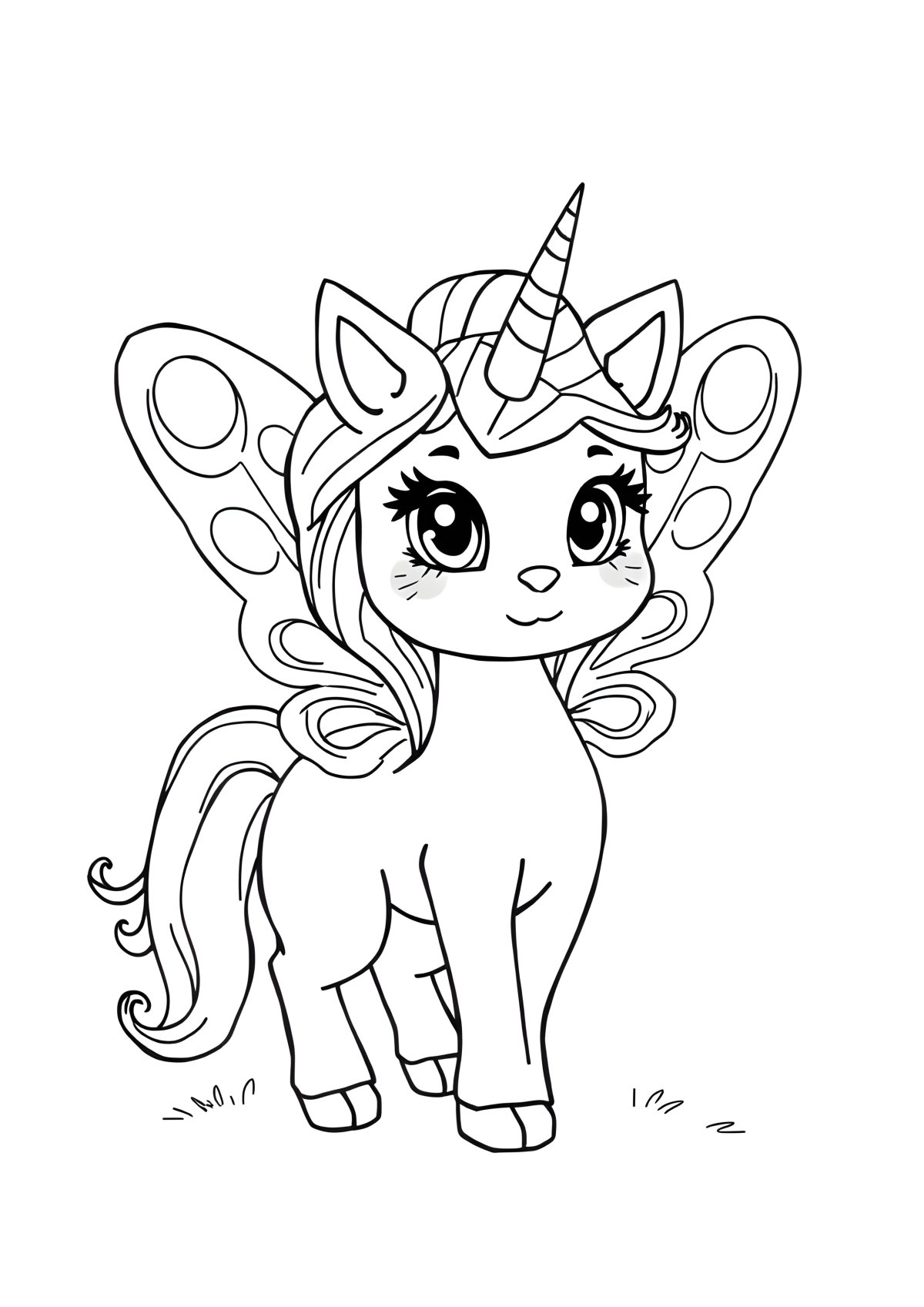 Rainbow Butterfly Unicorn Unicorn Cat Coloring Page coloring page for kids