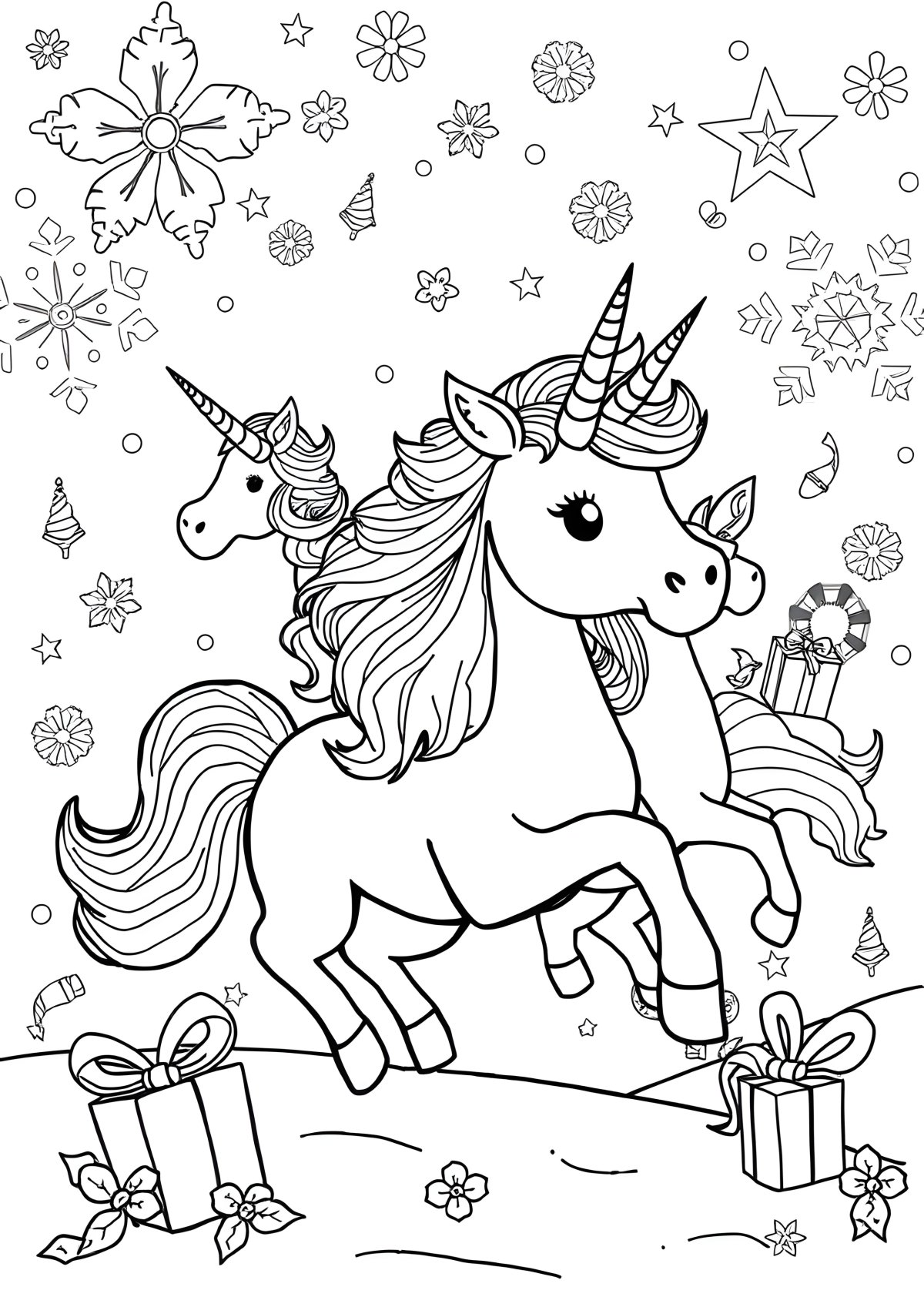 Christmas Unicorns Coloring Page coloring page for kids
