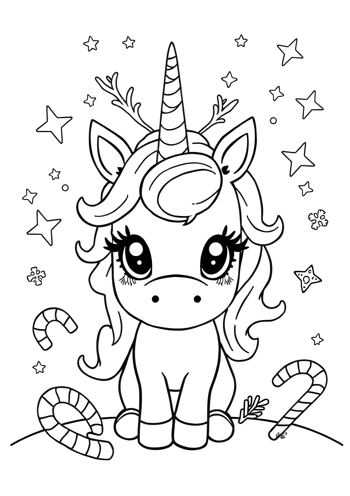 Cute Christmas Christmas Unicorn Coloring Page coloring page for kids