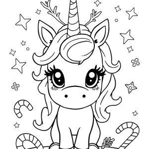 Cute Christmas Christmas Unicorn Coloring Page coloring page for kids