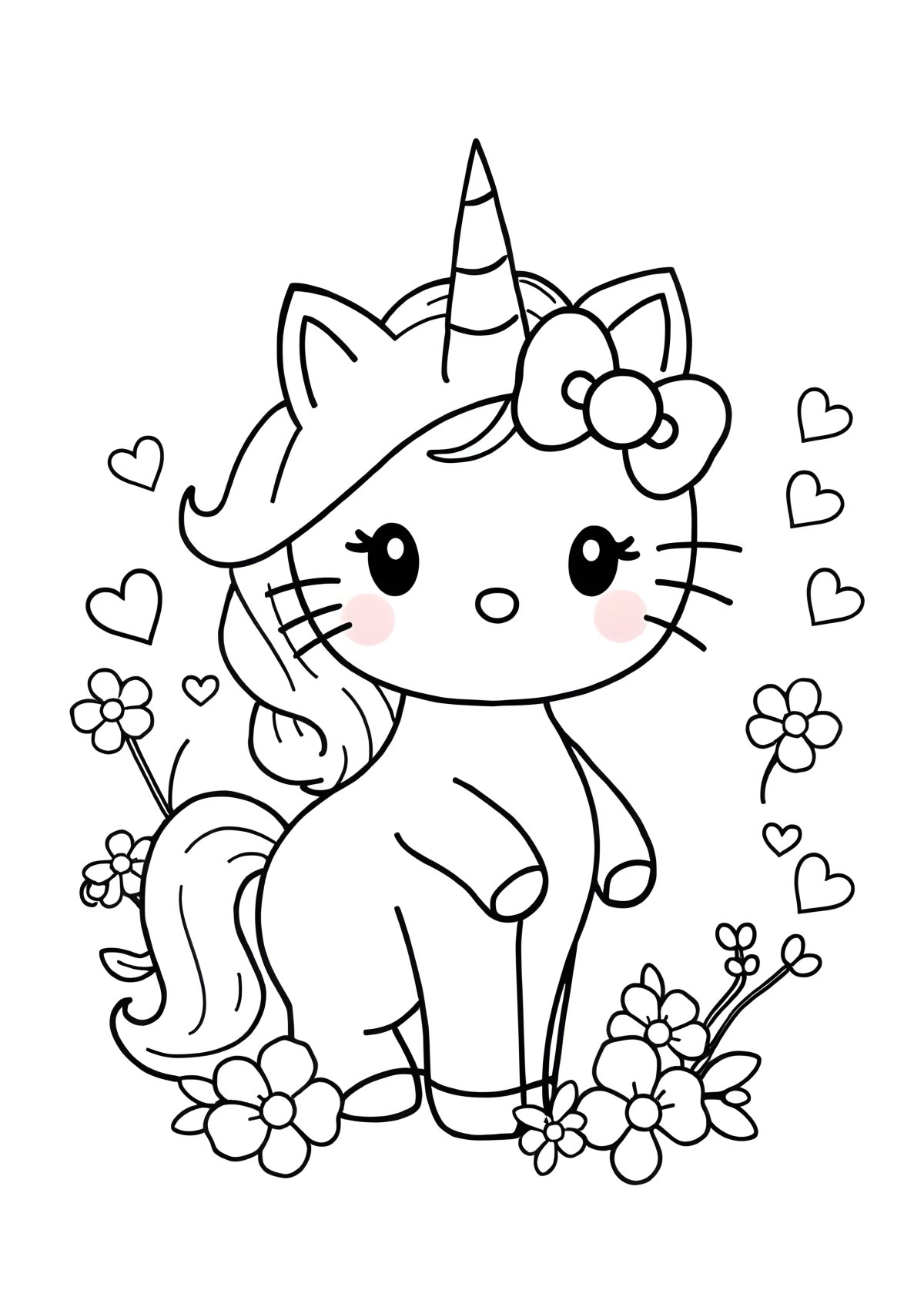 Drawing Unicorn Hello Kitty Coloring Page coloring page for kids