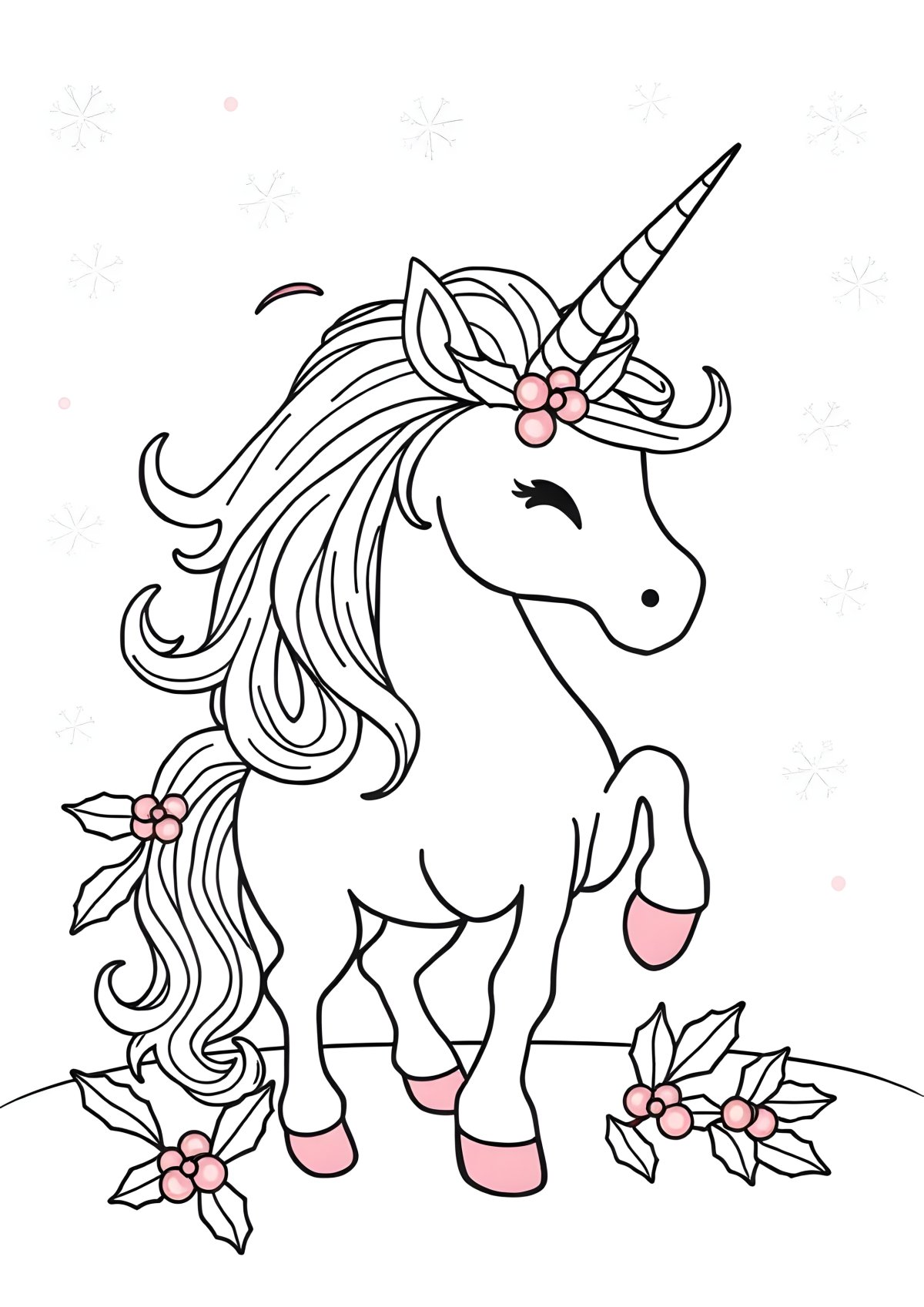 Free Christmas Unicorn Coloring Page coloring page for kids
