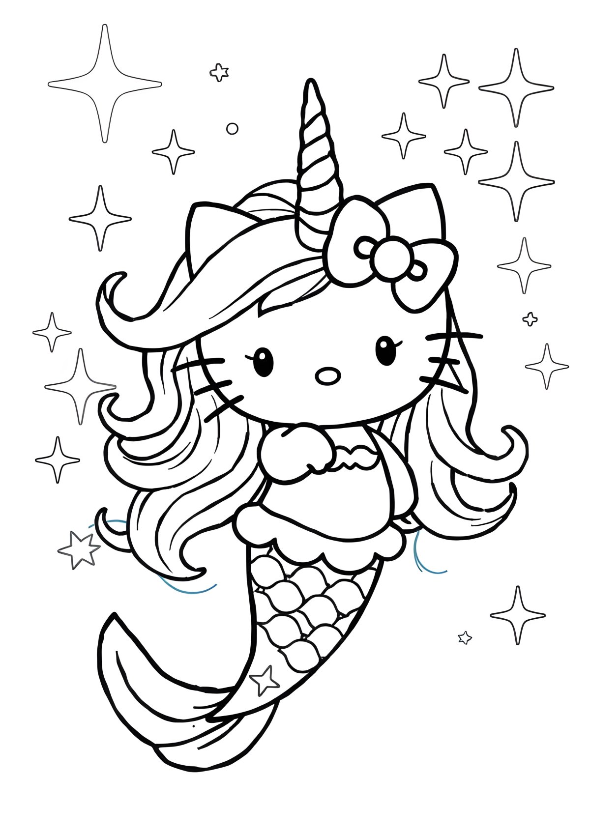Kitty Mermaid Coloring Unicorn Hello Kitty Coloring Page coloring page for kids