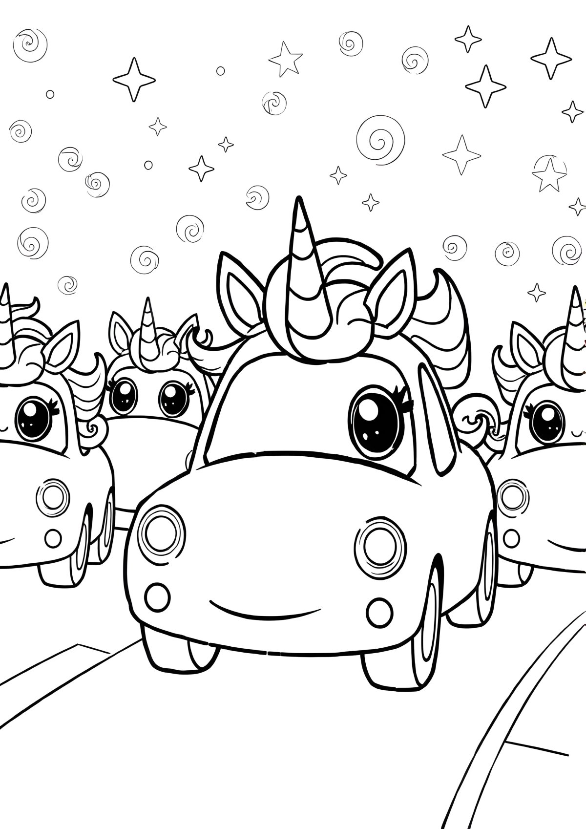 Unicorn Cutie Cars Coloring Page coloring page for kids