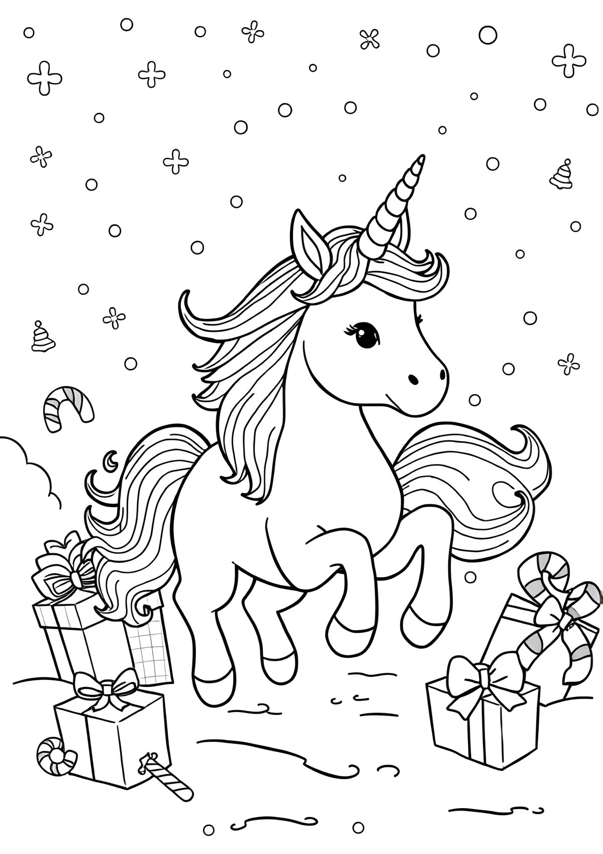 Free Printable Christmas Unicorn Coloring Page coloring page for kids