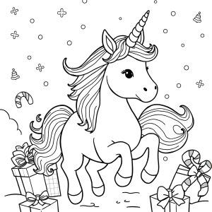 Free Printable Christmas Unicorn Coloring Page coloring page for kids
