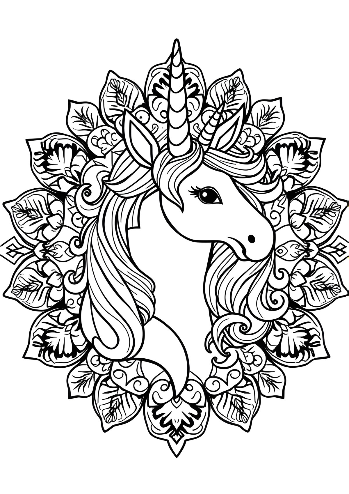 Unicorn Rainbow Mandala Coloring Page coloring page for kids