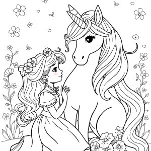 Coloring Page Unicorn And Princess coloring page for kids