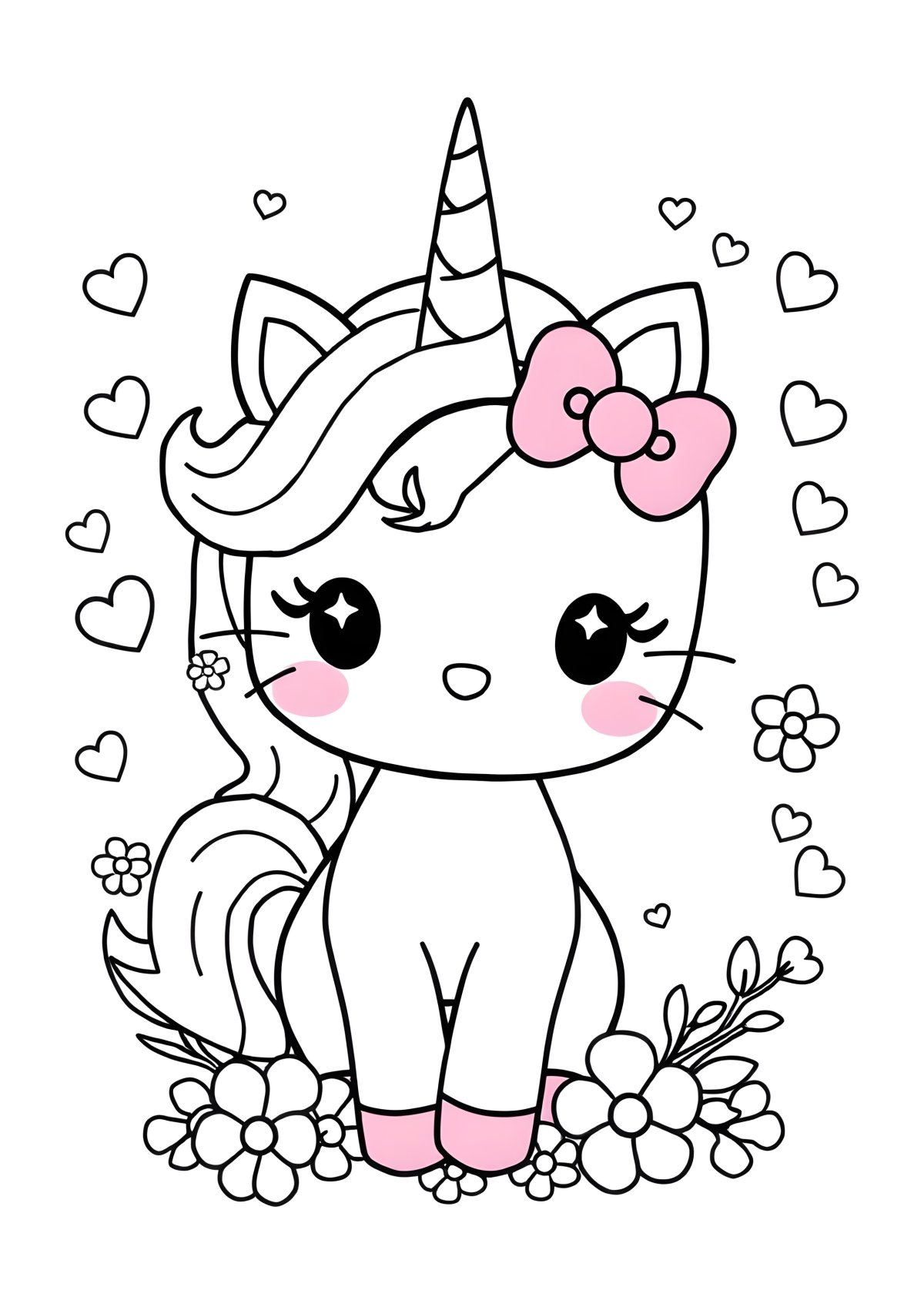 Pink Unicorn Unicorn Hello Kitty Coloring Page coloring page for kids