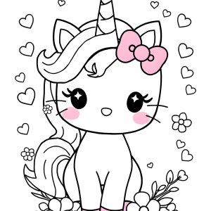 Pink Unicorn Unicorn Hello Kitty Coloring Page coloring page for kids