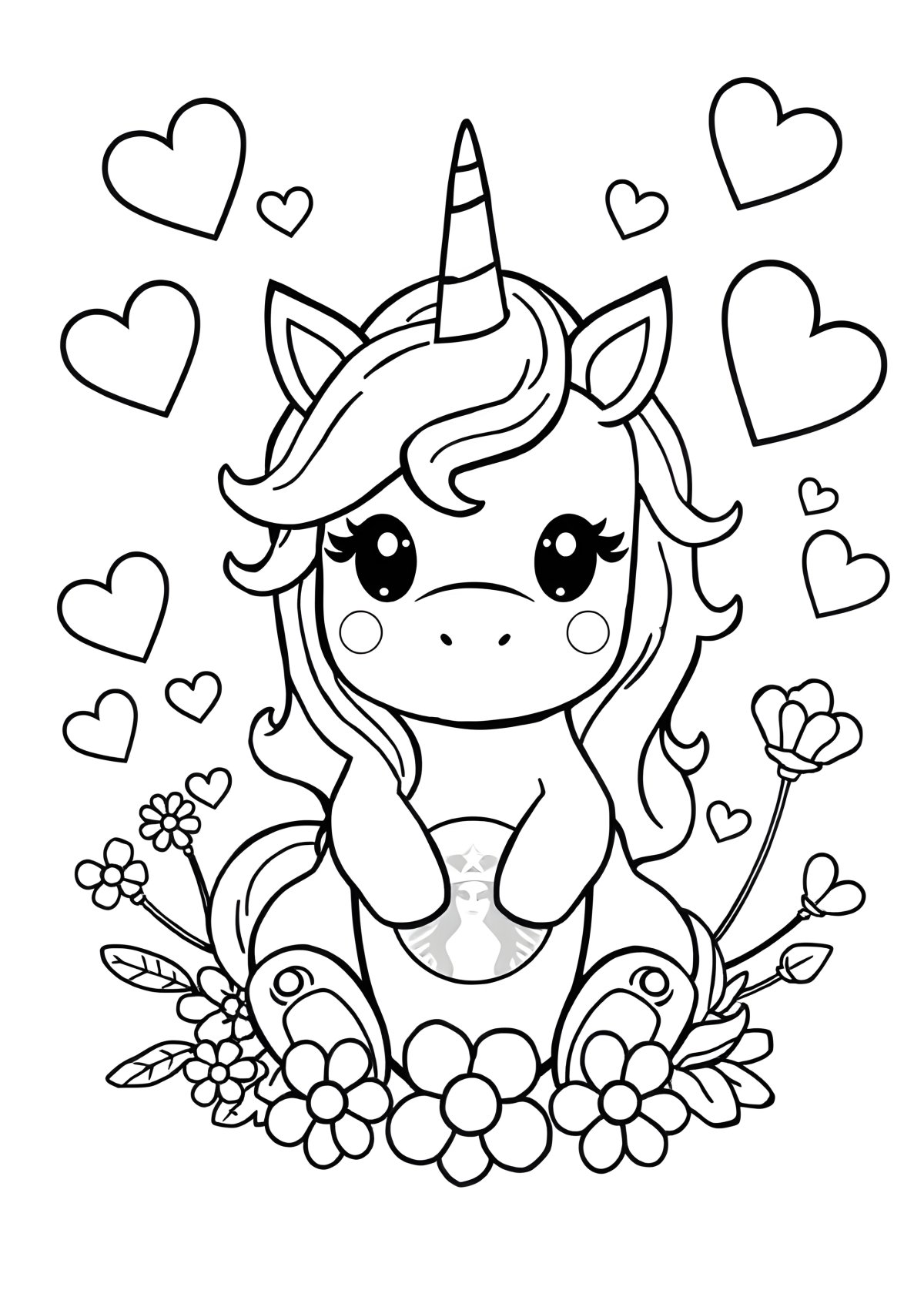 Unicorn Kawaii Cute Kawaii Starbucks Printable Coloring Page coloring page for kids